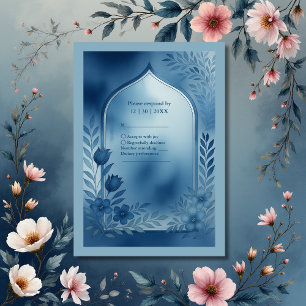 Cartão RSVP Casamento floral de arco azul-d'água