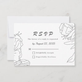 Cartão RSVP Casamento Floral de Arte de Linha Minimalista Eleg
