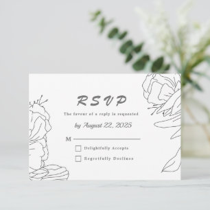 Cartão RSVP Casamento Floral de Arte de Linha Minimalista Eleg