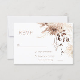 Cartão RSVP Casamento Floral de Beige Boêmian Moderno