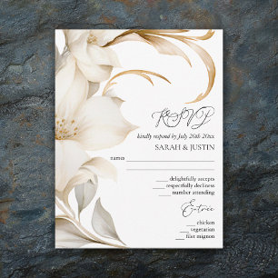 Cartão RSVP Casamento Floral de Beige e Watercolor Branca