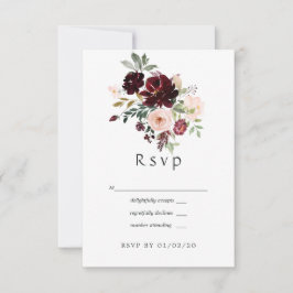 Cartão RSVP Casamento Floral de Berries e Blush Burgundy