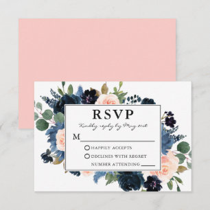 Cartão RSVP Casamento Floral De Blush Azul Com Cor De Água Pin