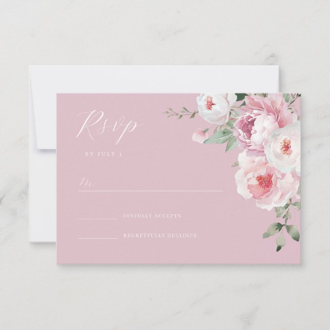 Cartão RSVP Casamento Floral de Blush Rosa Botânico Dusty (Frente)