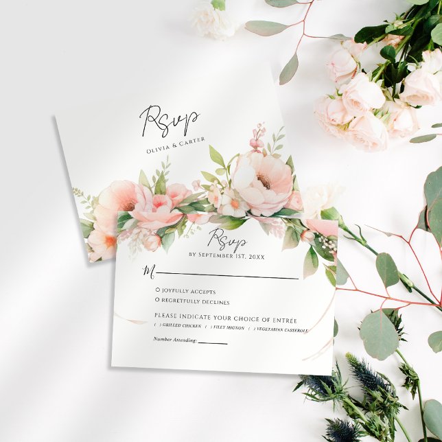 Cartão RSVP Casamento Floral de Blush Watercolor (Criador carregado)