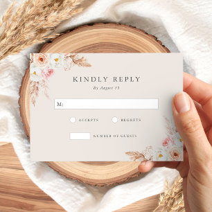 Cartão RSVP Casamento Floral de Boho Fall Minimalista