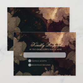 Cartão RSVP Casamento Floral de Boho Gótico Vermelho Escuro