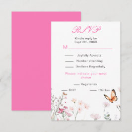 Cartão RSVP Casamento Floral de Borboleta Rosa Profundo de Pri