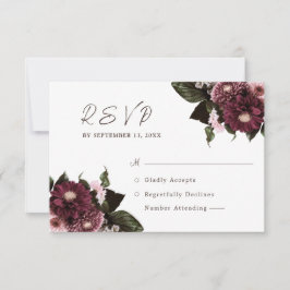 Cartão RSVP Casamento Floral de Borgonha Branca Elegante