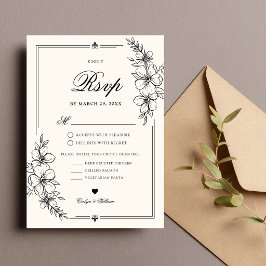 Cartão RSVP Casamento Floral de Caligrafia Moderna Elegante