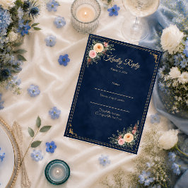 Cartão RSVP Casamento Floral de Canto Azul Elegante
