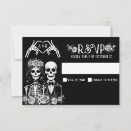 Cartão RSVP Casamento floral de casal de esqueleto gótico