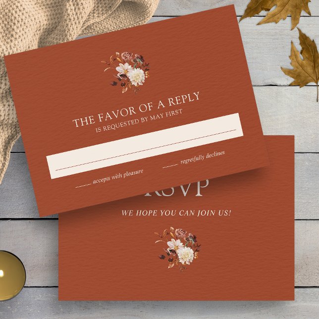 Cartão RSVP Casamento Floral de Copper Fall Terracotta Waterco (Copper Fall Terracotta Watercolor Floral Wedding RSVP Card by Painted Paperie
)