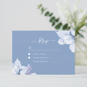 Cartão RSVP Casamento Floral de Cor Azul Elegante
