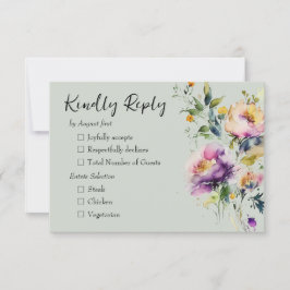 Cartão RSVP Casamento Floral de Cor Verde