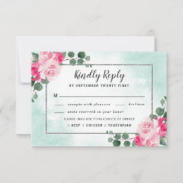 Cartão RSVP Casamento Floral de Cor Verde com Escolha de Refei