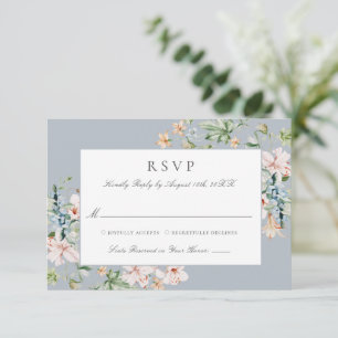 Cartão RSVP Casamento Floral de Dusty Blue Elegant Watercolor