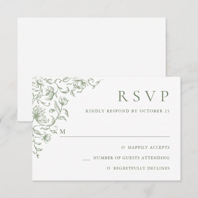 Cartão RSVP Casamento Floral de Elegância Vitoriana Ornata em  (Frente/Verso)
