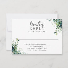 Cartão RSVP Casamento Floral de Eucalipto Rústico com Monogram