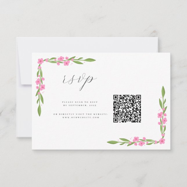 Cartão RSVP Casamento Floral de Fita Quimológica QR (Frente)