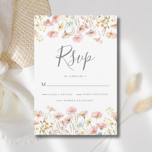 Cartão RSVP Casamento Floral de Flor Rosa-Rosa-Rosa-Esbranquiç