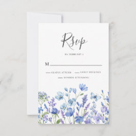 Cartão RSVP Casamento Floral de Flor Silvestre Azul
