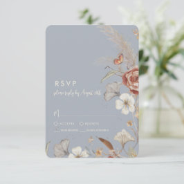 Cartão RSVP Casamento Floral de Flor Silvestre Seca BOHO Azul