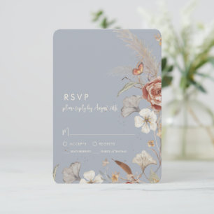 Cartão RSVP Casamento Floral de Flor Silvestre Seca BOHO Azul
