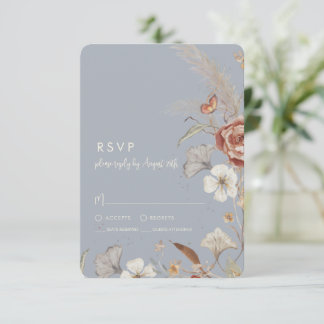 Cartão RSVP Casamento Floral de Flor Silvestre Seca BOHO Azul 
