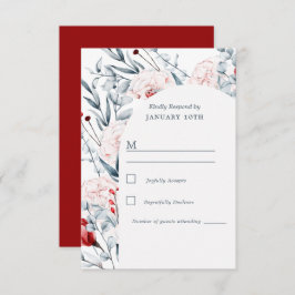 Cartão RSVP Casamento Floral De Flor Vermelho E Azul