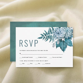 Cartão RSVP Casamento floral de flores azuis de chá e aqua