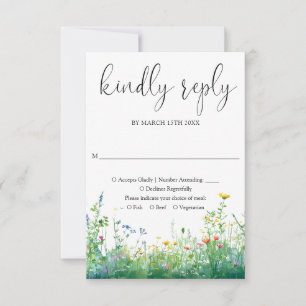 Cartão RSVP Casamento Floral de Flores Silvestres Aquarela