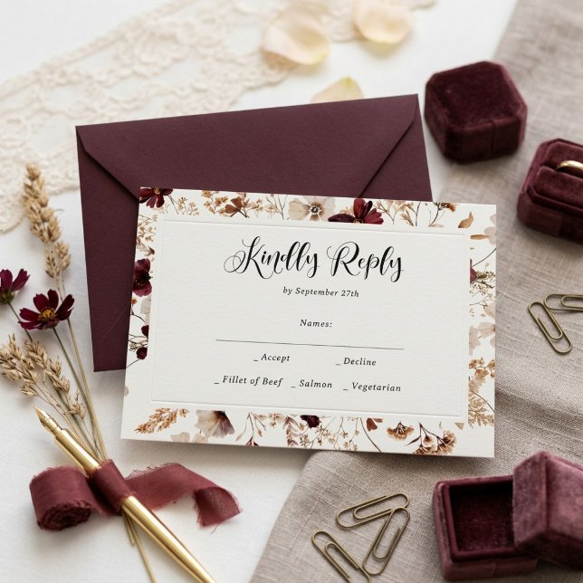 Cartão RSVP Casamento Floral de Flores Silvestres de Outono (Criador carregado)