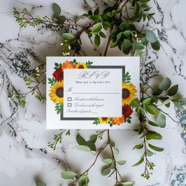Cartão RSVP Casamento Floral de Girassol do Pôr do Sol