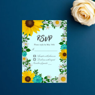 Cartão RSVP Casamento Floral de Girassol Rústico