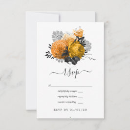 Cartão RSVP Casamento Floral de Halloween Preto e Laranja Vint