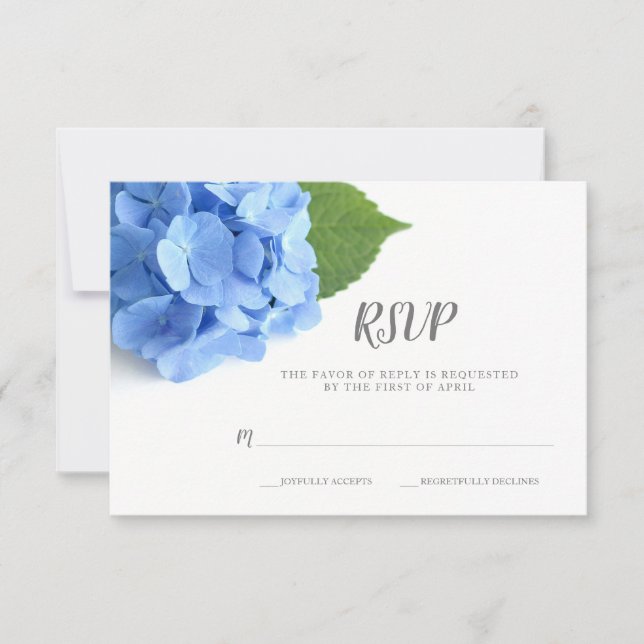 Cartão RSVP Casamento Floral de Hydrangea Azul (Frente)