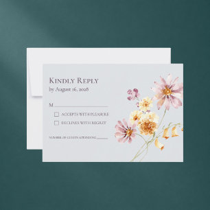 Cartão RSVP Casamento Floral de Jardim Arejado Azul Poeirento