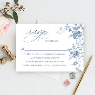 Cartão RSVP Casamento Floral de Jardim Azul e Vitoriano