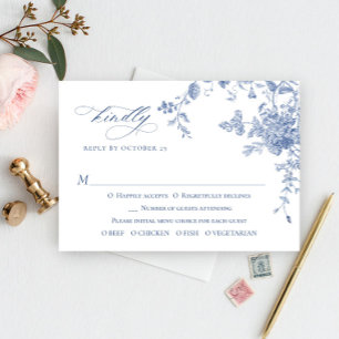 Cartão RSVP Casamento Floral de Jardim Azul e Vitoriano