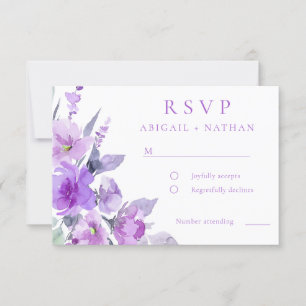 Cartão RSVP Casamento Floral de Lavanda Roxo Gordo