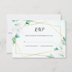 Cartão RSVP Casamento Floral de Lily Lily, Branca Geométrica M