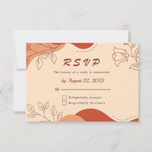 Cartão RSVP Casamento Floral de Linha Moderna Terrenos Terraco