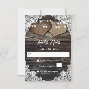 Cartão RSVP Casamento Floral de Locais de Coração de Madeira R