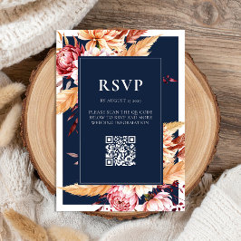 Cartão RSVP Casamento Floral de Marinho Azul Boho Chic