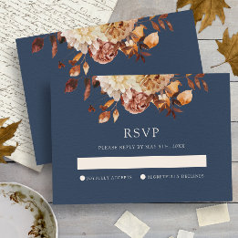 Cartão RSVP Casamento Floral de marinho Fall
