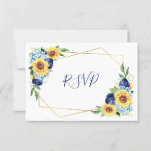 Cartão RSVP Casamento Floral de Marinho Geométrico de Sunflowe