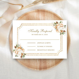Cartão RSVP Casamento Floral de Natal em Ouro Marfim Branco