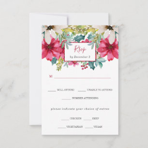 Cartão RSVP Casamento Floral de Natal Escolha das refeições