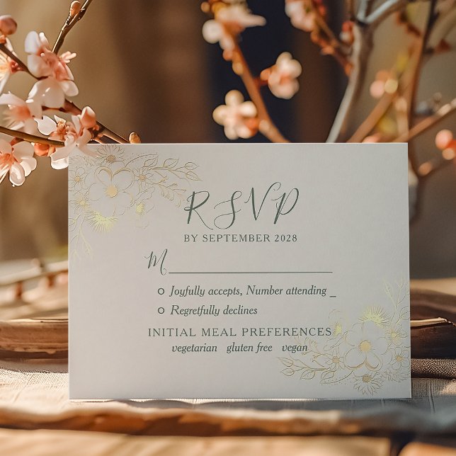 Cartão RSVP Casamento Floral de Olive Green (Criador carregado)